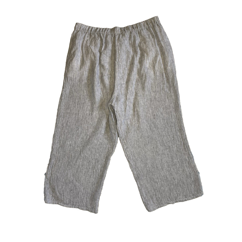 Eileen Fisher Pants XL Organic Linen Crinkle Cropped Wide Leg Coastal Resort - Picture 2 of 15